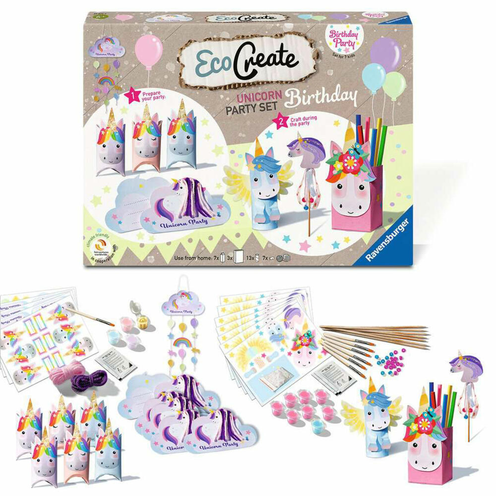 Ravensburger EcoCreate Feiere deinen Einhorn-Geburtstag, Bastelset, Kreativset, ab 6 Jahren, 23675