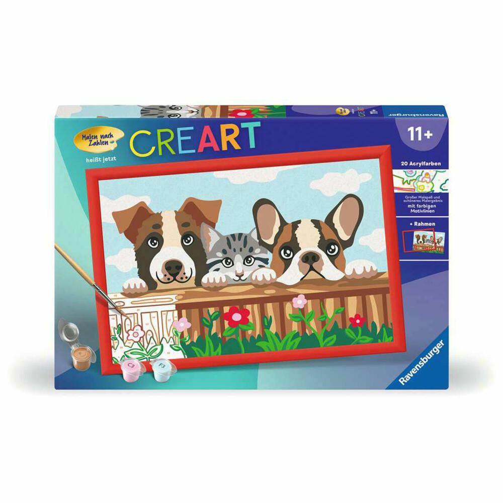 Ravensburger CreArt Hunde und Katze, Malen nach Zahlen, Mal-Set für Kinder, ab 11 Jahren, 23855