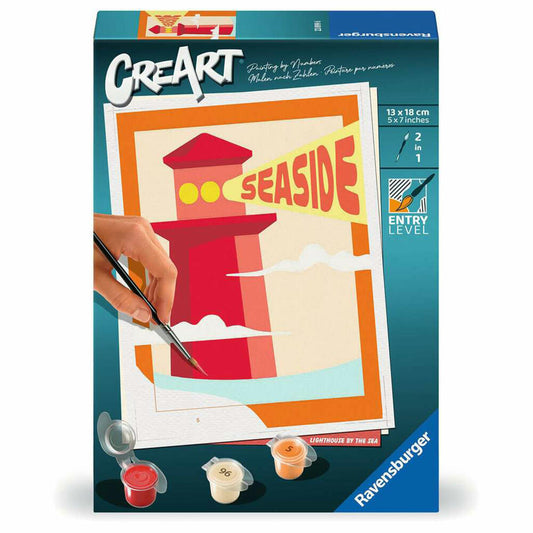 Ravensburger CreArt Leuchtturm am Strand, Malen nach Zahlen, Mal-Set für Kinder, 23899
