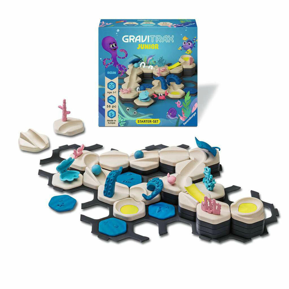 Ravensburger GraviTrax Junior Starter-Set S Ocean, Kugelbahn, Interaktives Kugelbahnsystem, ab 3 Jahren, 24584