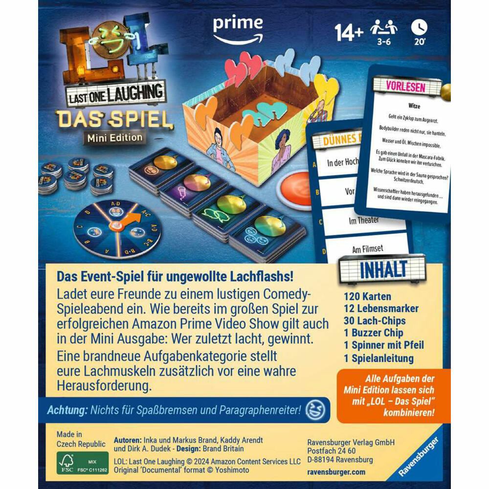 Ravensburger Last One Laughing - Das Spiel - Mini Edition, Partyspiel, Gesellschaftsspiel, 24592