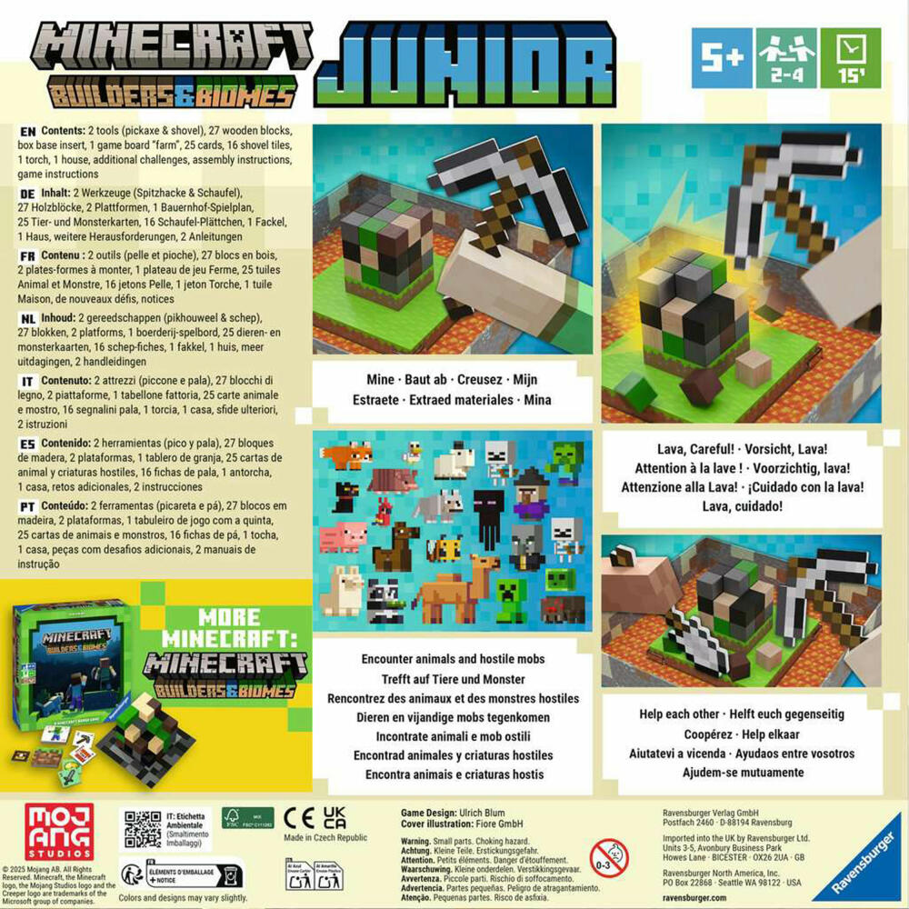 Ravensburger Minecraft Builders & Biomes Junior, Kinderspiel, Geschicklichkeitsspiel, ab 5 Jahren, 24615