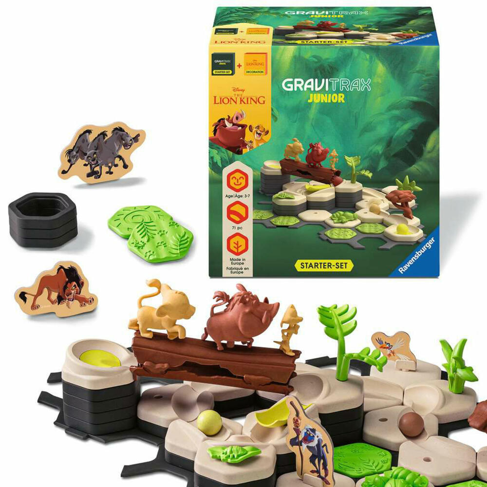 Ravensburger GraviTrax Junior Starter-Set König der Löwen, Kugelbahn, Interaktives Kugelbahnsystem, ab 3 Jahren, 73437