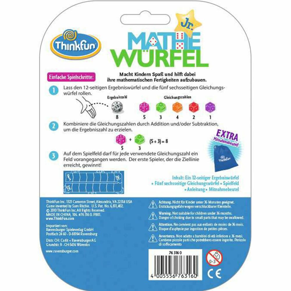 ThinkFun Mathe Würfel Junior, Rechenspiel, Würfelspiel, Kinderspiel, ab 6 Jahren, 76316