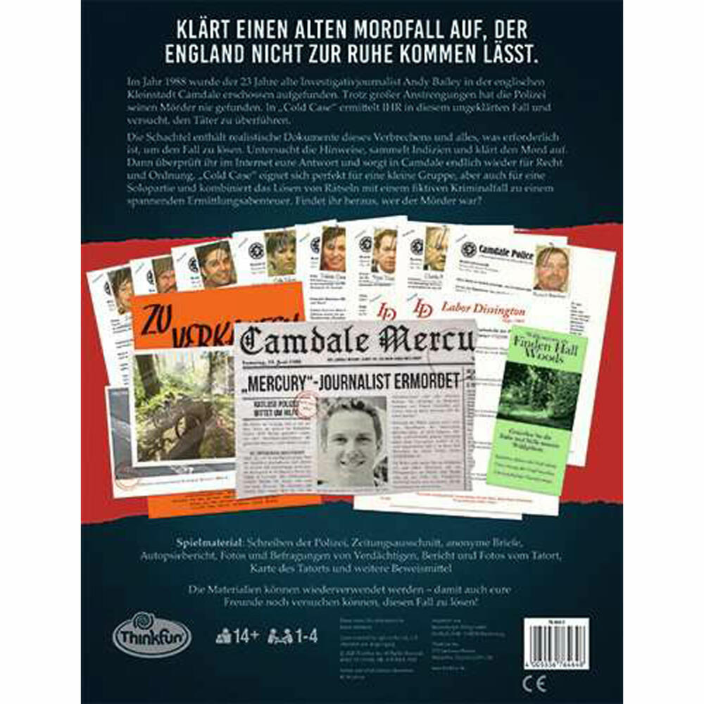 ThinkFun Cold Case: Eine todsichere Geschichte, Denkspiel, Rätselspiel, Kombinationsspiel, 76464