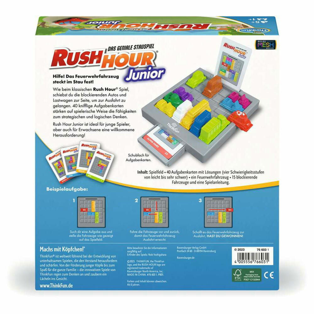 ThinkFun Rush Hour Junior, Logikspiel, Denkspiel, Kinderspiel, ab 5 Jahren, 76603