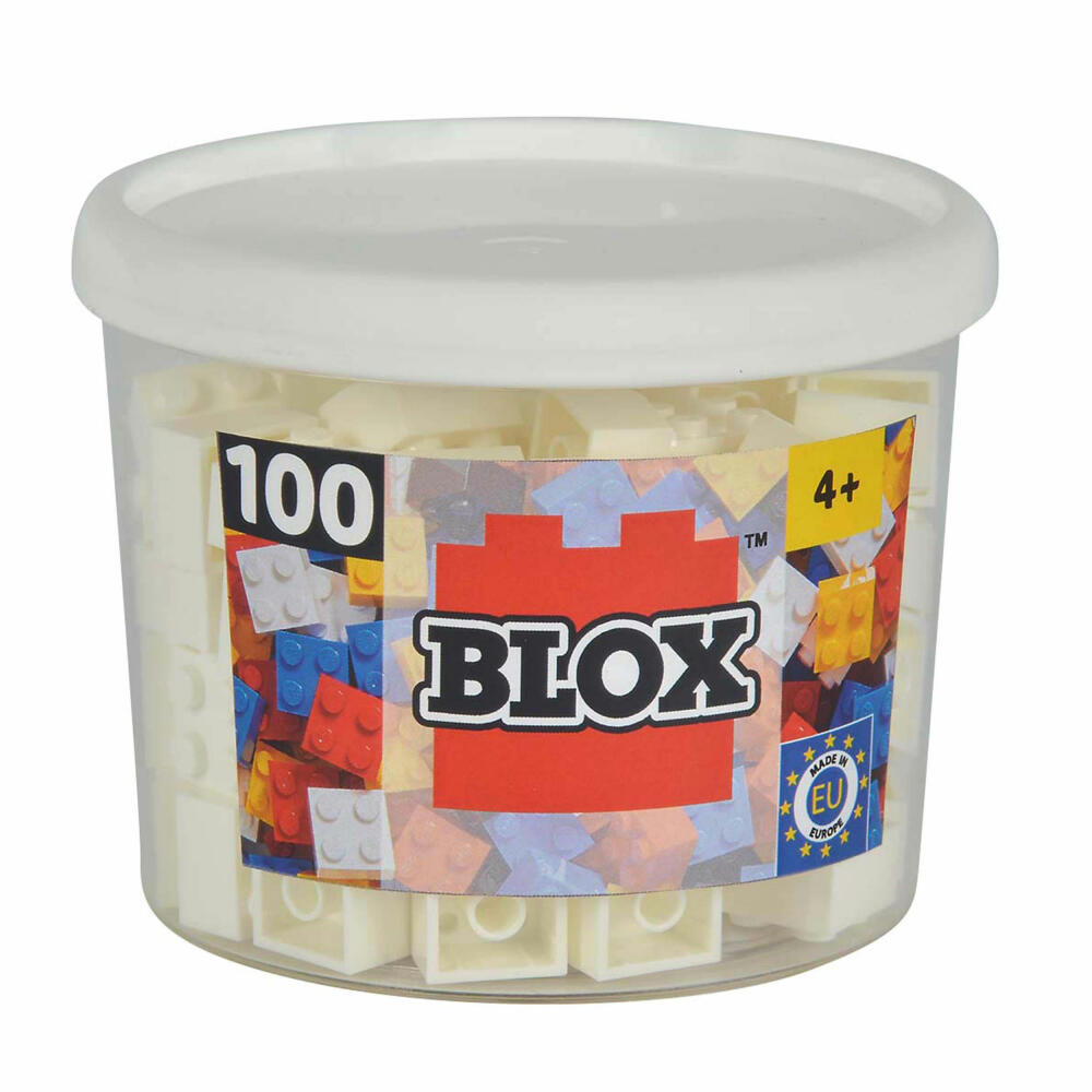 Simba Blox 100 Weiße 4er Steine in Dose, Bausteine, Bauklötze, Kinder Spielzeug, 100 Stück, 104114113