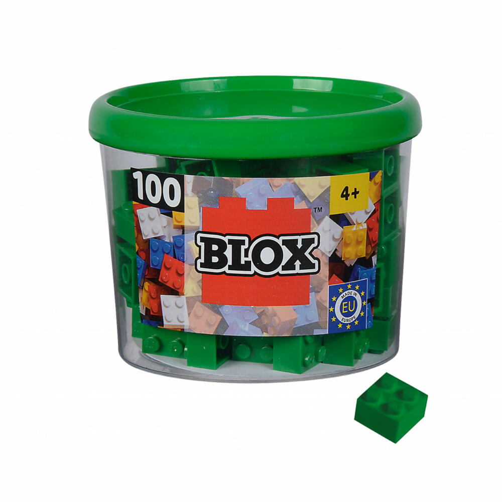 Simba Blox 100 Grüne 4er Steine in Dose, Bausteine, Klemmbausteine, Spielzeug, kompatibel mit bekannten Spielsteinen, 100 Stück, 104114532