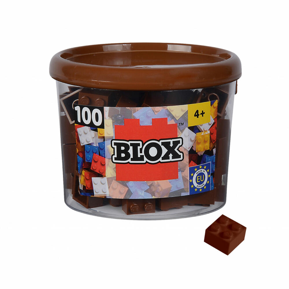 Simba Blox 100 Braune 4er Steine in Dose, Bausteine, Klemmbausteine, Spielzeug, kompatibel mit bekannten Spielsteinen, 100 Stück, 104114533