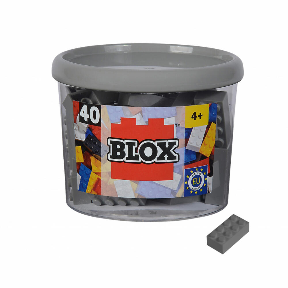 Simba Blox 40 Graue 8er Steine in Dose, Bausteine, Klemmbausteine, Spielzeug, kompatibel mit bekannten Spielsteinen, 40 Stück, 104114539