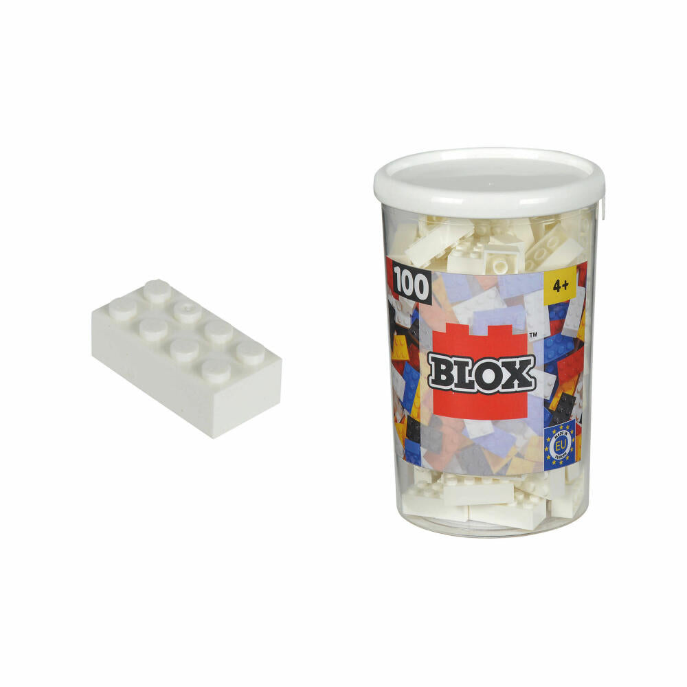 Simba Blox 100 White 8-Piece Bricks in a Tin, Building Blocks, Children's Toys, 100 Pieces, 104118915