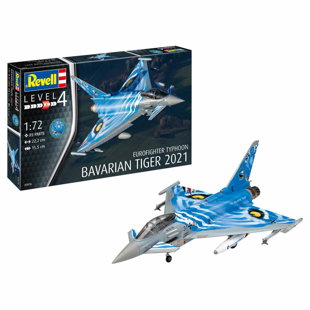 Revell Flugzeug-Modellbausatz Eurofighter Typhoon Bavarian Tiger 2021, 85 Teile, 1:72, 03818