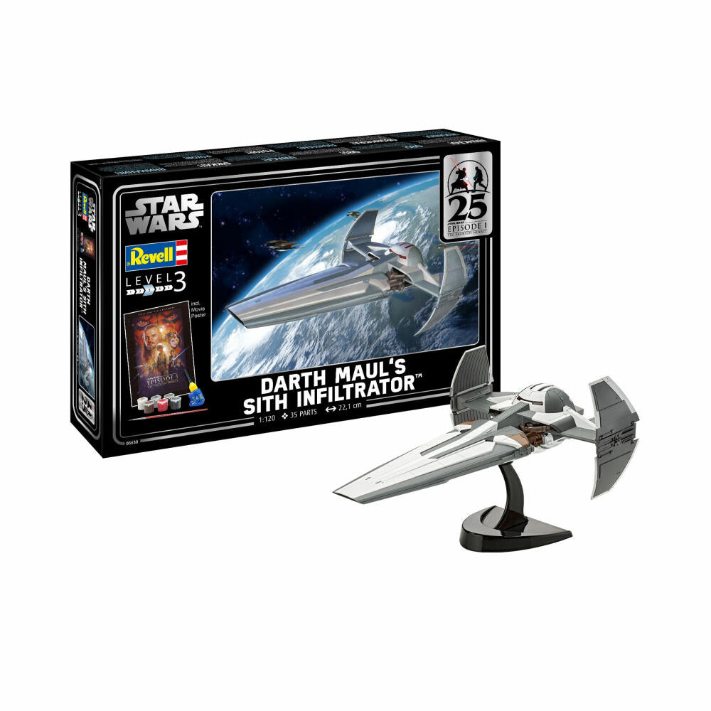 Revell Star Wars Modellbausatz Geschenkset Darth Maul Sith Infiltrator, Raumschiff, 35 Teile, 1:120, 05638