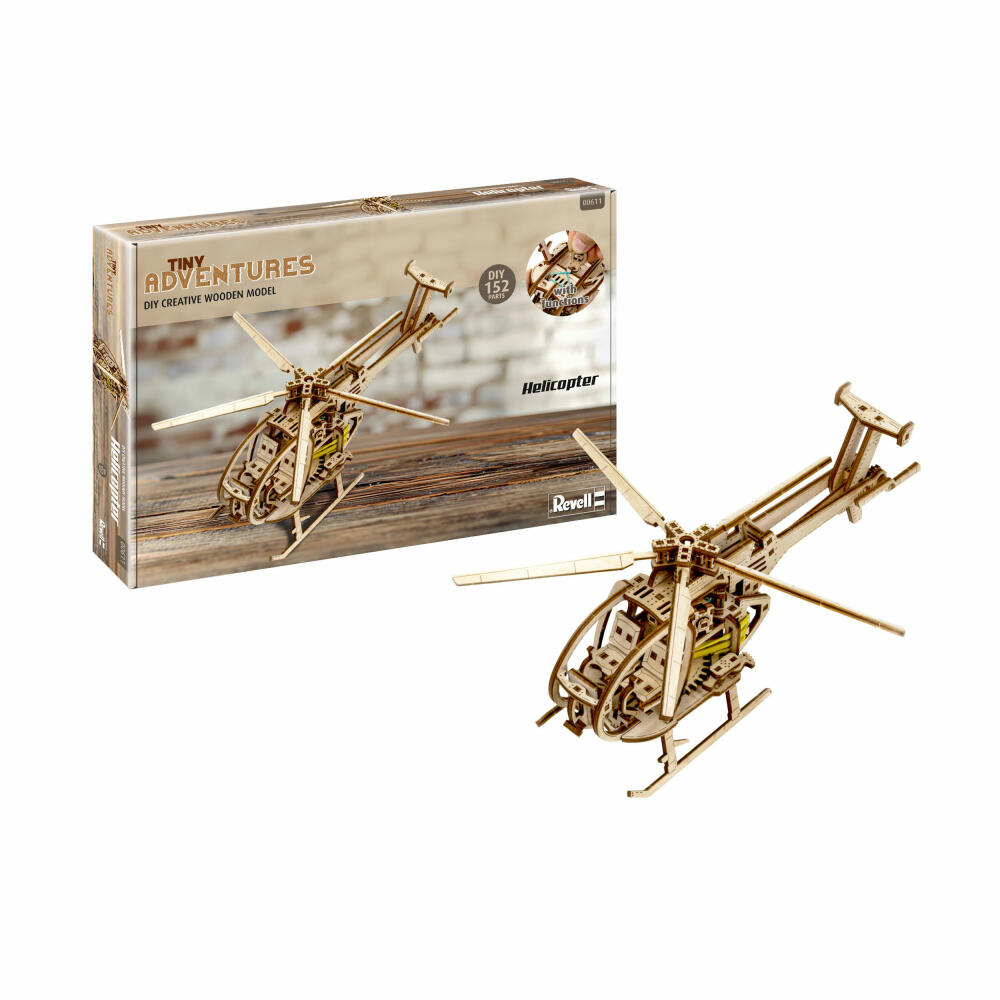 Revell 3D-Holzmodellbausatz Tiny Adventures - Helicopter, 173 Teile, 1:30, 00611