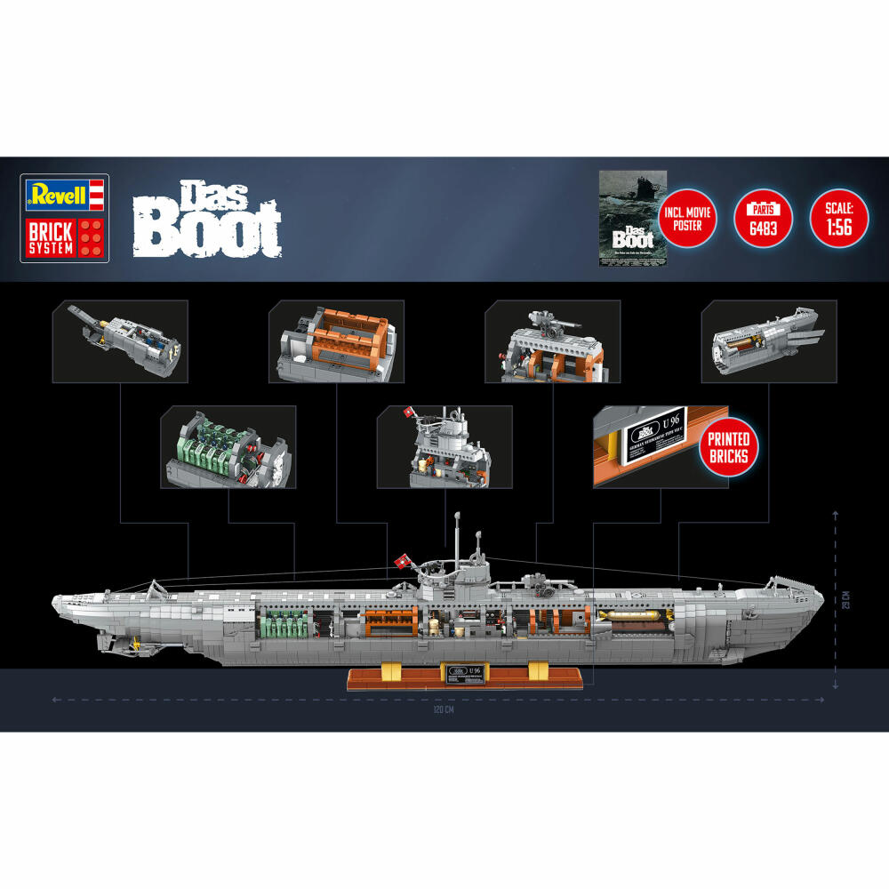 Revell Konstruktionsbaustein-Set U-Boot U-96 Das Boot, Brick System, 6483 Teile, 1:56, 00960