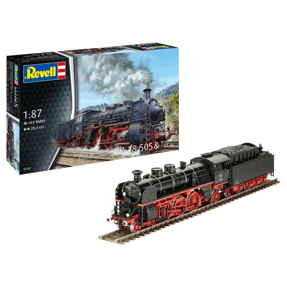 Revell Zug-Modellbausatz Schnellzuglokomotive BR 18 505 mit Tender, Eisenbahn, 163 Teile, 1:87, 02167