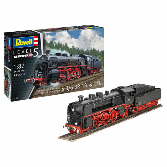 Revell Zug-Modellbausatz Schnellzuglokomotive S3/6 BR18(5) mit Tender, Eisenbahn, 154 Teile, 1:87, 02168