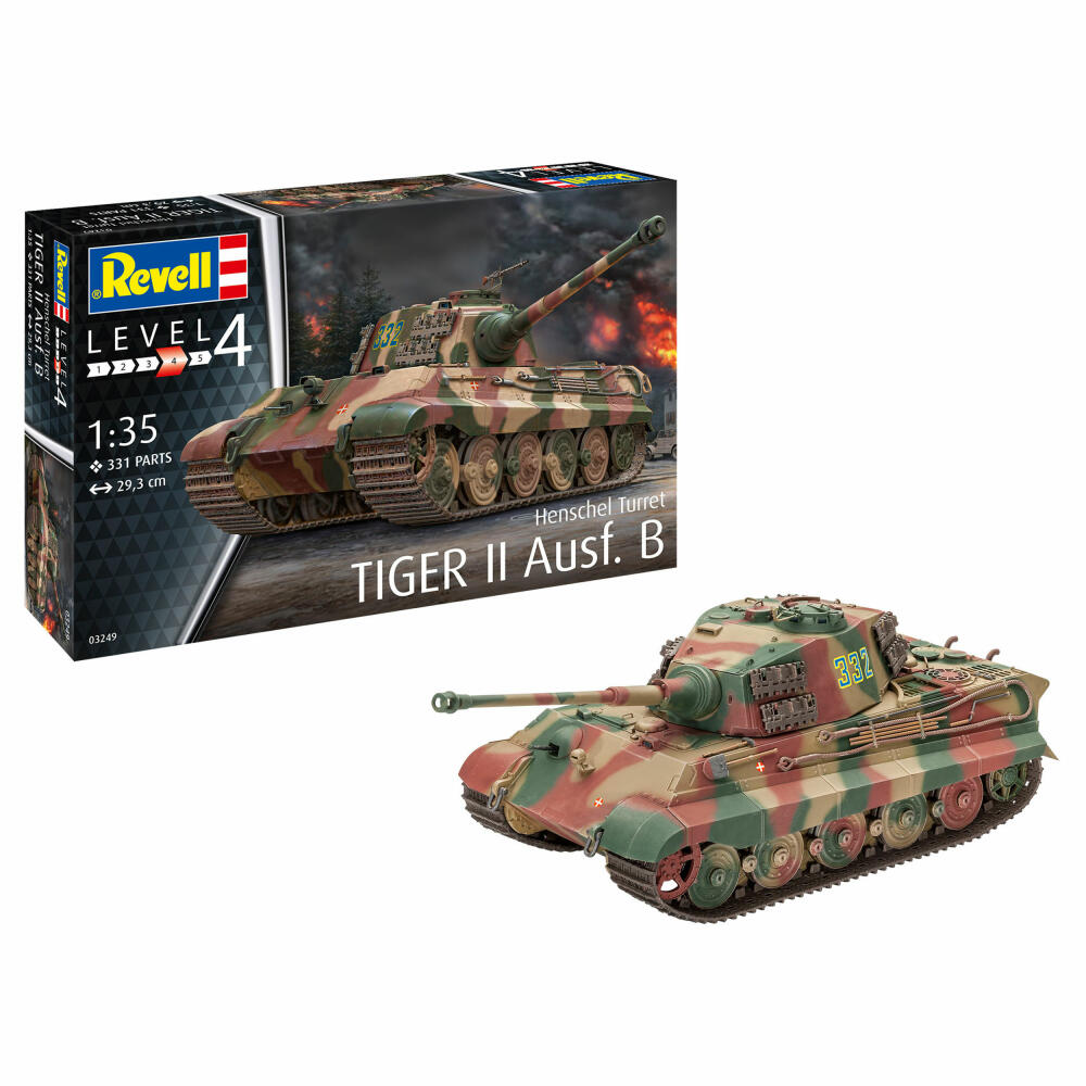 Revell Panzer-Modellbausatz Tiger II Ausf.B mit Henschel Turm, Panzerkampfwagen, 331 Teile, 1:35, 03249