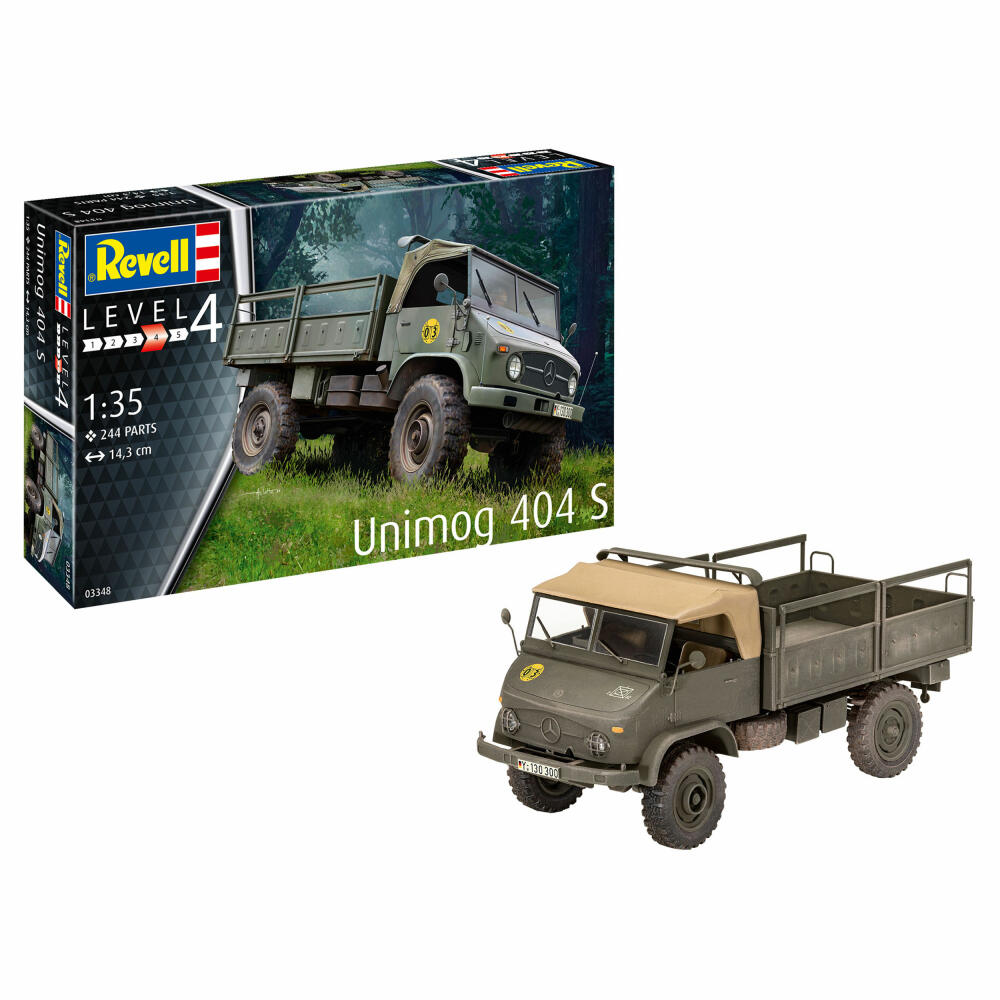 Revell Fahrzeug-Modellbausatz Unimog 404 S, Transporter, 244 Teile, 1:35, 03348