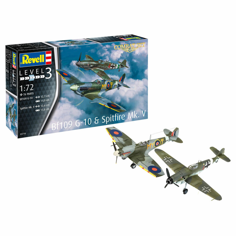 Revell Flugzeug-Modellbausatz Combat Set Bf109 & Spitfire Mk.V, 76 Teile, 1:72, 03710