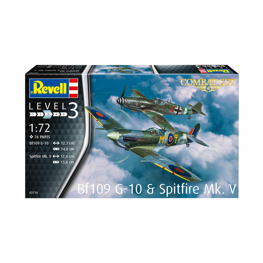 Revell Flugzeug-Modellbausatz Combat Set Bf109 & Spitfire Mk.V, 76 Teile, 1:72, 03710