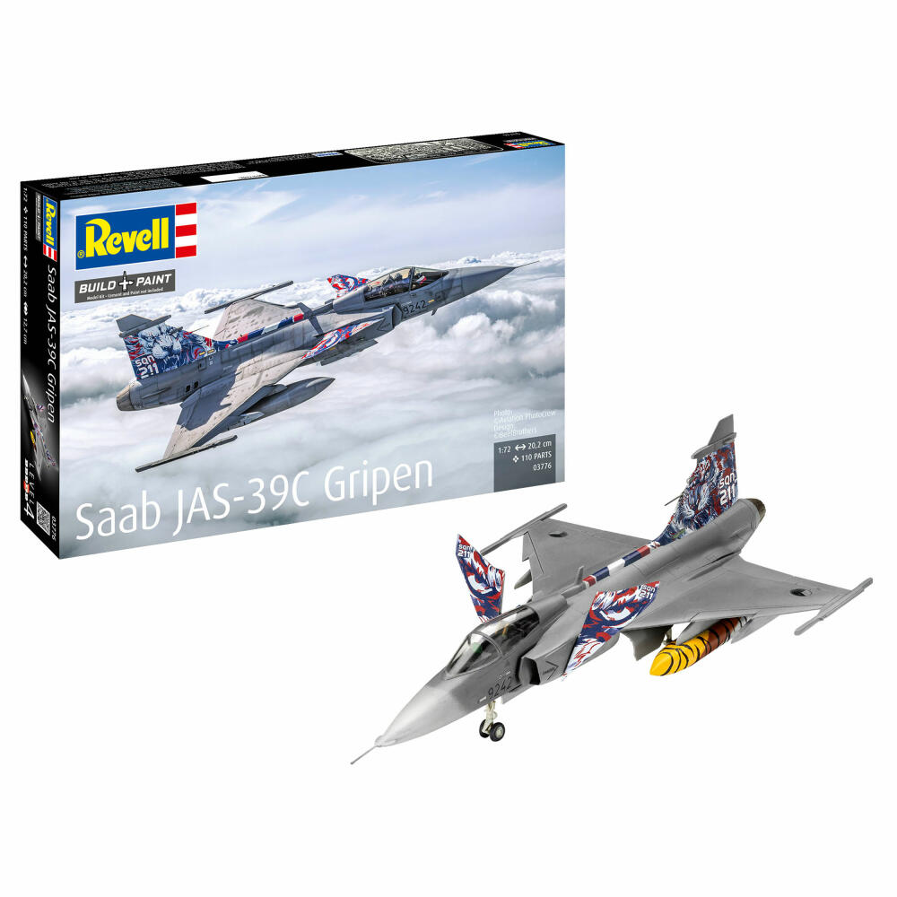 Revell Flugzeug-Modellbausatz Saab JAS-39C Gripen, 110 Teile, 1:72, 03776
