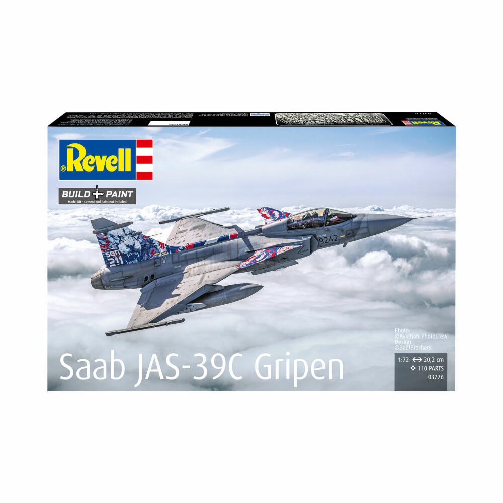 Revell Flugzeug-Modellbausatz Saab JAS-39C Gripen, 110 Teile, 1:72, 03776
