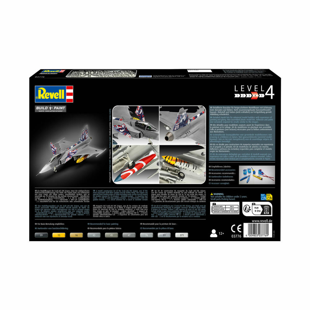 Revell Flugzeug-Modellbausatz Saab JAS-39C Gripen, 110 Teile, 1:72, 03776