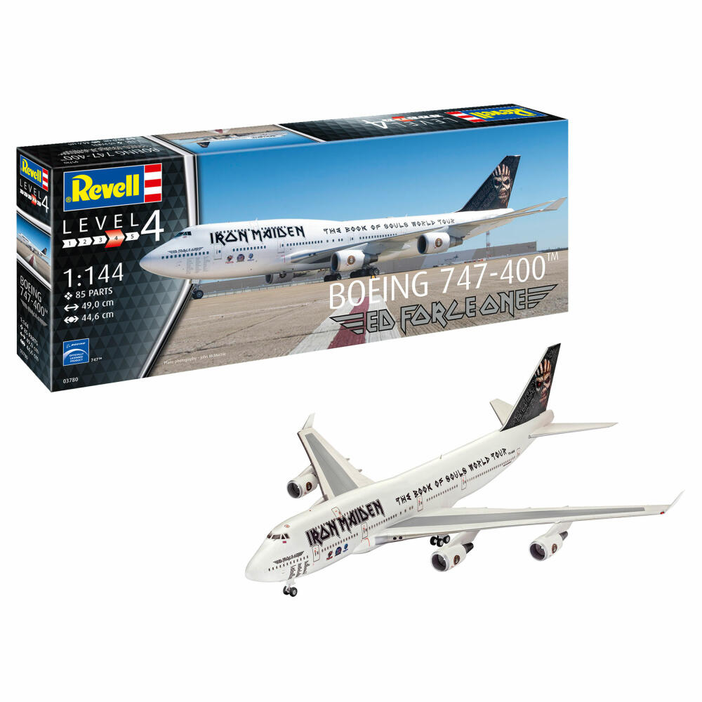 Revell Flugzeug-Modellbausatz Boeing 747-400 Iron Maiden Ed Force One, 85 Teile, 1:144, 03780