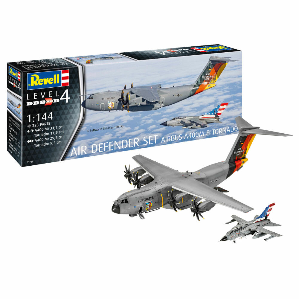 Revell Flugzeug-Modellbausatz Air Defender Set - Airbus A400M & Tornado, 223 Teile, 1:144, 03789