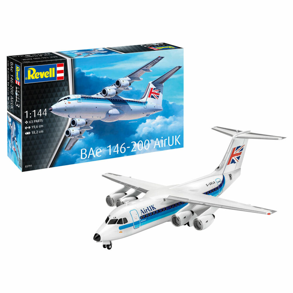 Revell Flugzeug-Modellbausatz BAe 146-200 AirUK, 63 Teile, 1:144, 03791