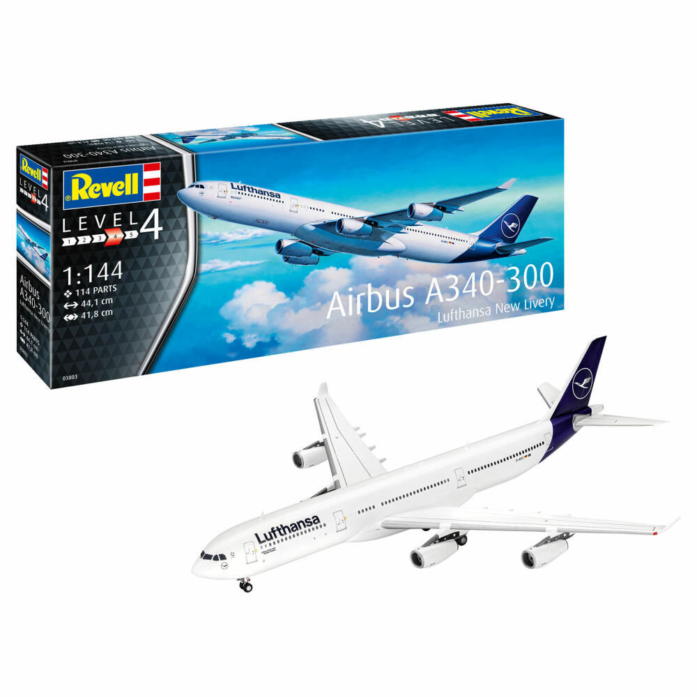 Revell Flugzeug-Modellbausatz Airbus A340-300 Lufthansa New Livery, 114 Teile, 1:144, 03803