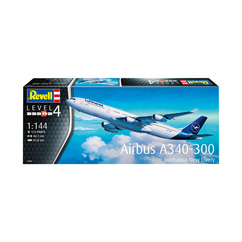 Revell Flugzeug-Modellbausatz Airbus A340-300 Lufthansa New Livery, 114 Teile, 1:144, 03803