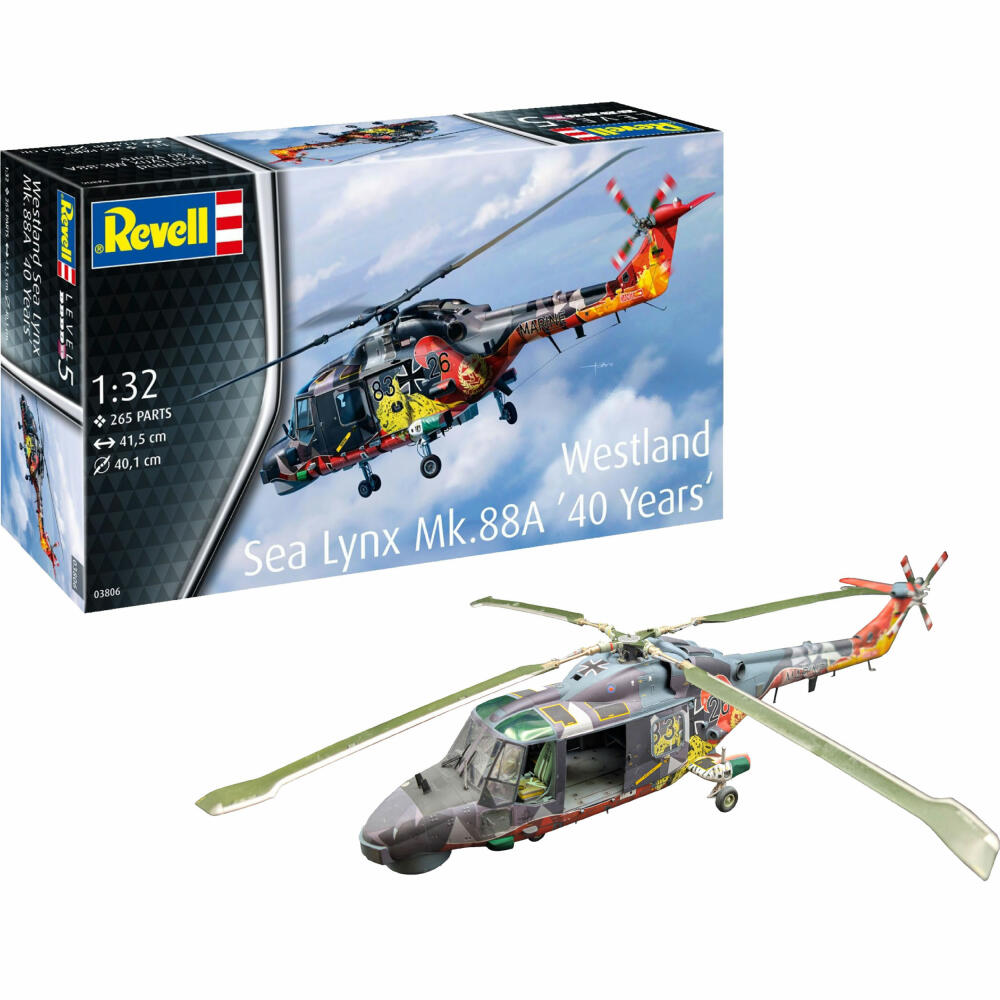 Revell Hubschrauber-Modellbausatz Westland Sea Lynx Mk.88A 40 Years SE, Helikopter, 265 Teile, 1:32, 03806