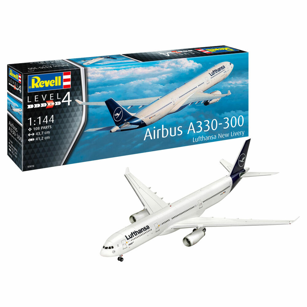 Revell Flugzeug-Modellbausatz Airbus A330-300 - Lufthansa New Livery, 108 Teile, 1:144, 03816