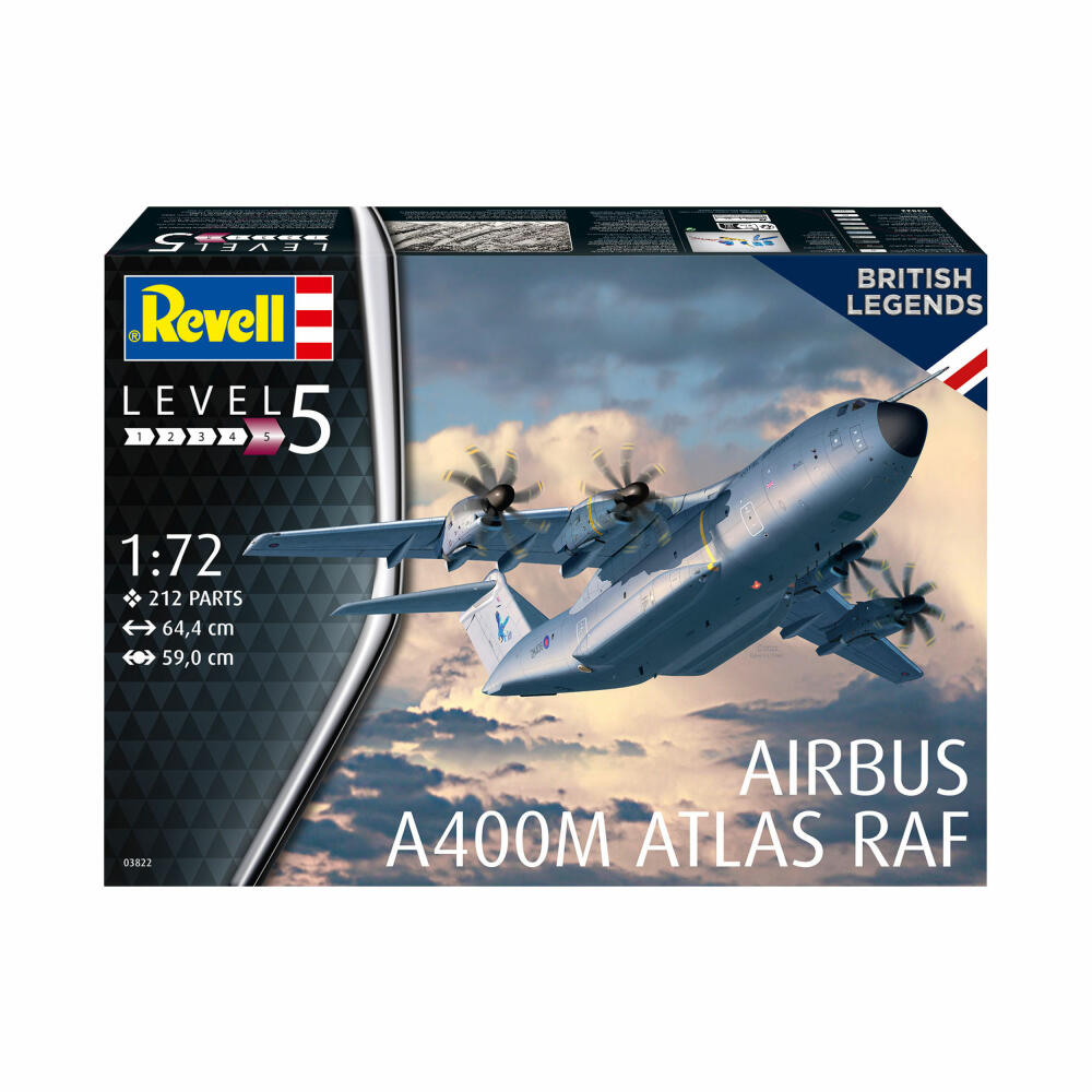 Revell Flugzeug-Modellbausatz Airbus A400M Atlas RAF, 212 Teile, 1:72, 03822
