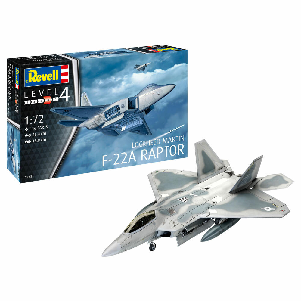 Revell Flugzeug-Modellbausatz Lockheed Martin F-22A Raptor, 116 Teile, 1:72, 03858