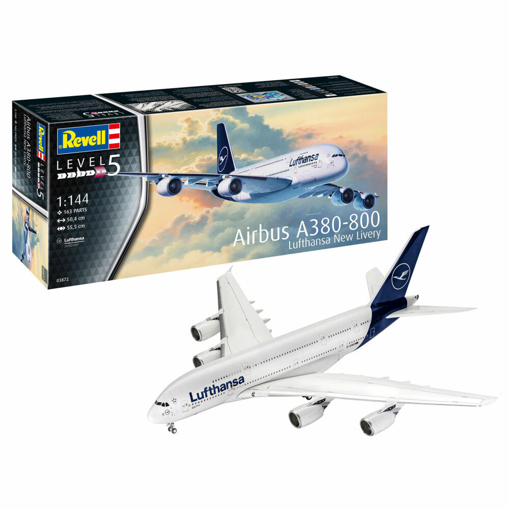 Revell Flugzeug-Modellbausatz Airbus A380-800 Lufthansa New Livery, 163 Teile, 1:144, 03872