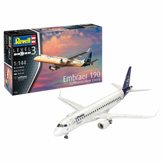 Revell Flugzeug-Modellbausatz Embraer 190 Lufthansa New Livery, 55 Teile, 1:144, 03883