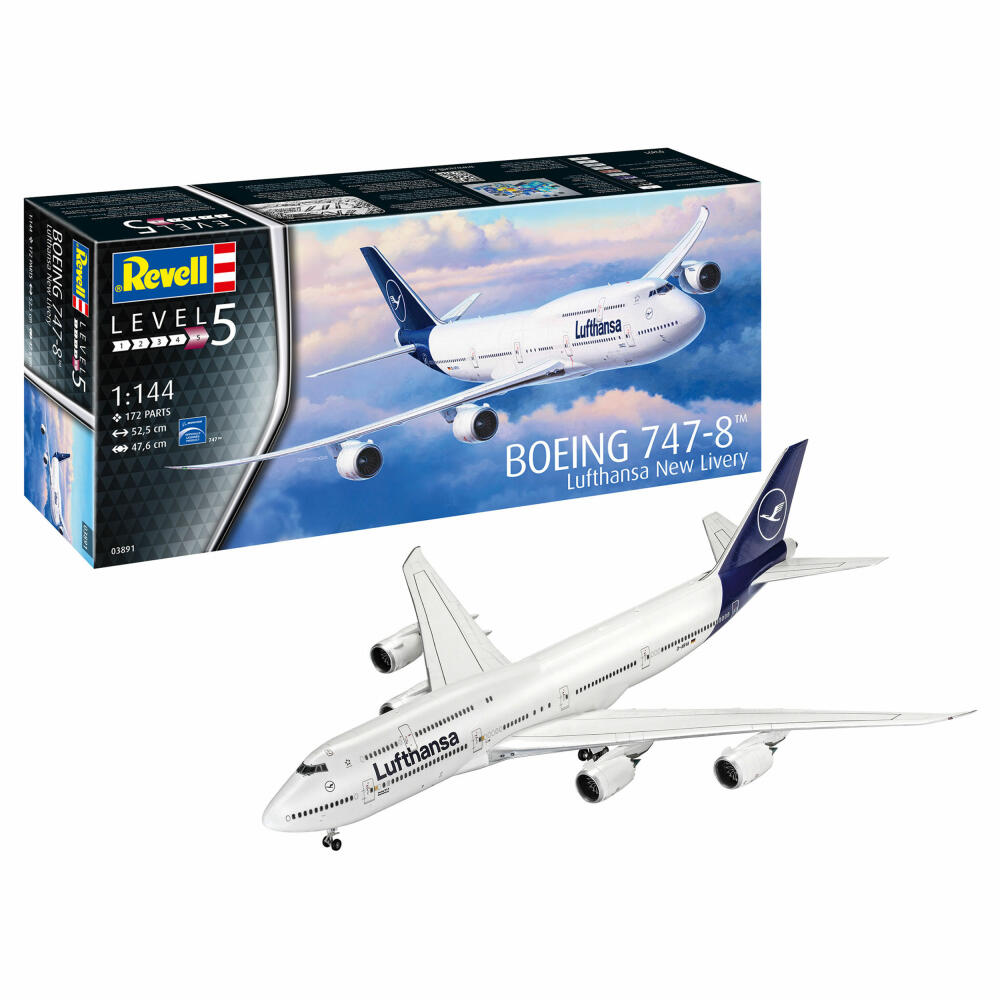 Revell Flugzeug-Modellbausatz Boeing 747-8 Lufthansa New Livery, 172 Teile, 1:144, 03891