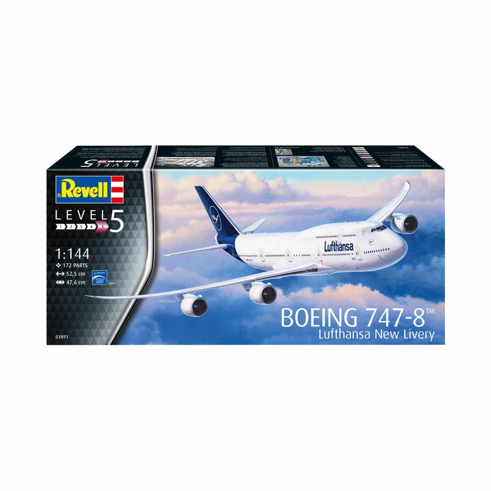 Revell Flugzeug-Modellbausatz Boeing 747-8 Lufthansa New Livery, 172 Teile, 1:144, 03891