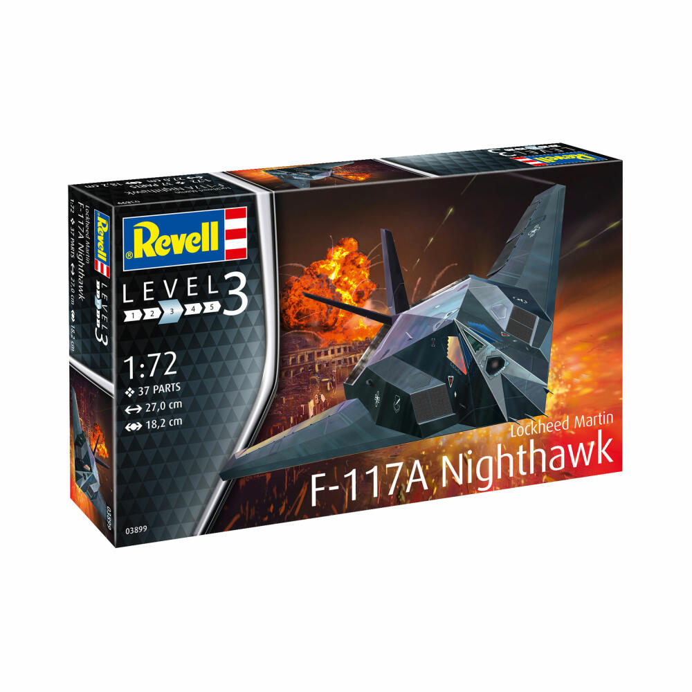 Revell Flugzeug-Modellbausatz Lockheed Martin F-117A Nighthawk, Stealth Fighter, 37 Teile, 1:72, 03899