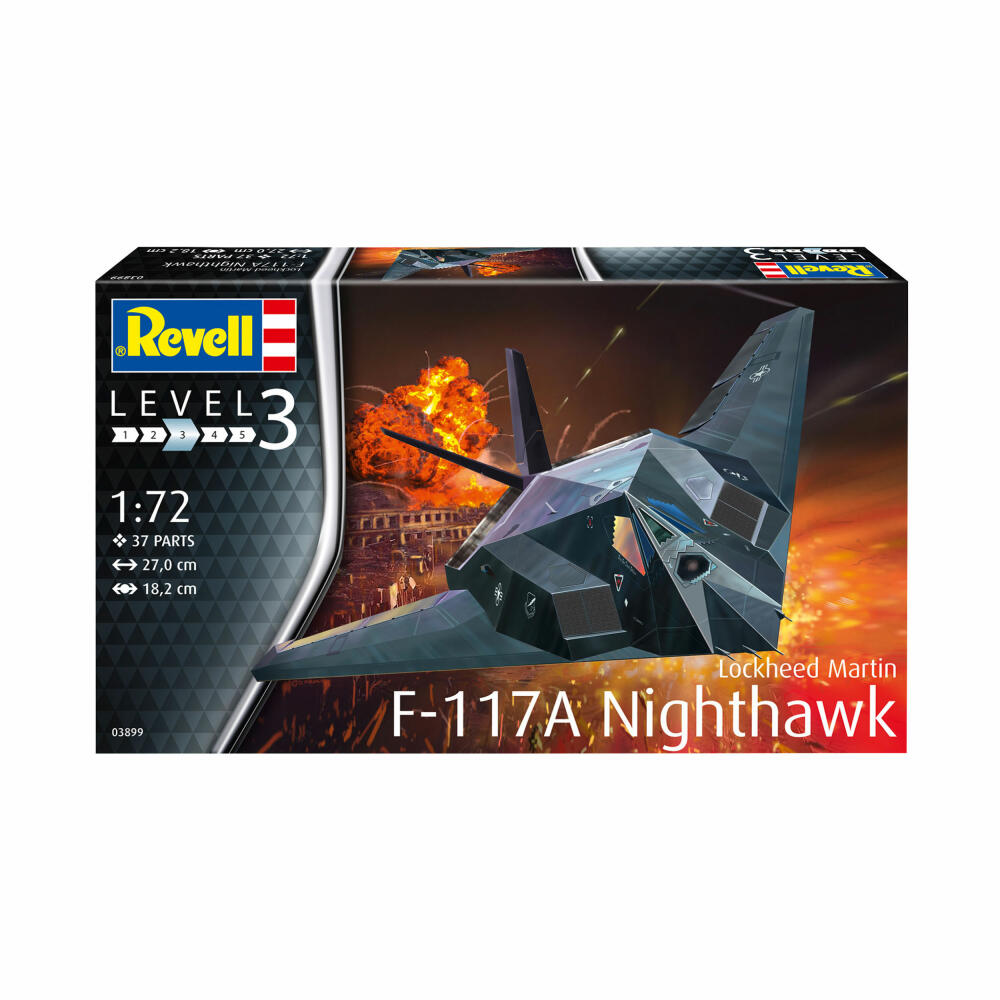 Revell Flugzeug-Modellbausatz Lockheed Martin F-117A Nighthawk, Stealth Fighter, 37 Teile, 1:72, 03899