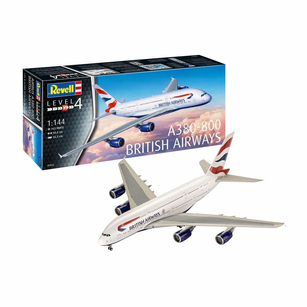 Revell Flugzeug-Modellbausatz Airbus A380-800 British Airways, 163 Teile, 1:144, 03922