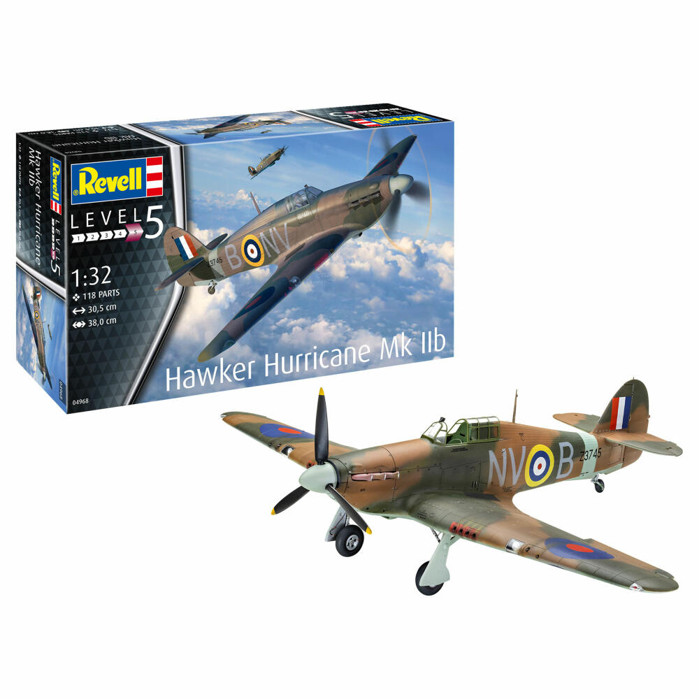 Revell Flugzeug-Modellbausatz Hawker Hurricane Mk IIb, 118 Teile, 1:32, 04968