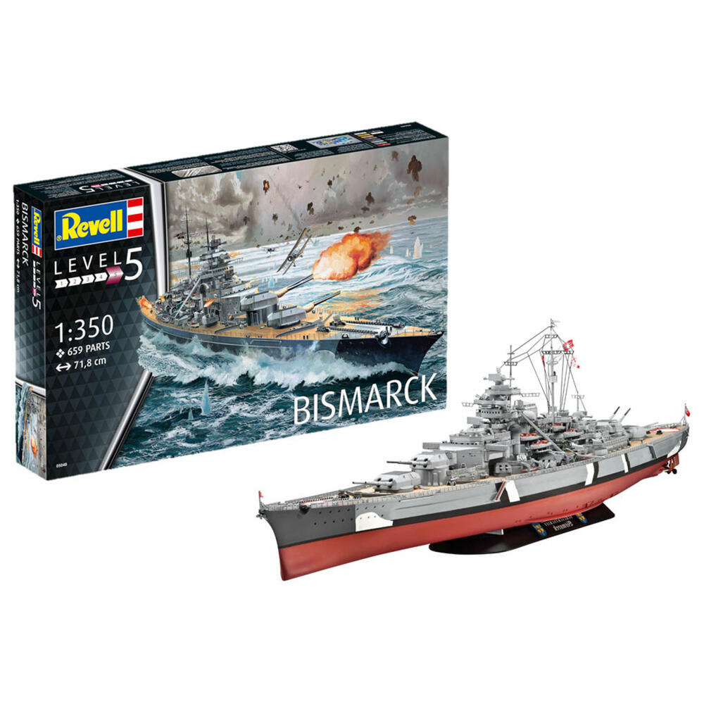Revell Schiff-Modellbausatz Bismarck, Schlachtschiff, 659 Teile, 1:350, 05040