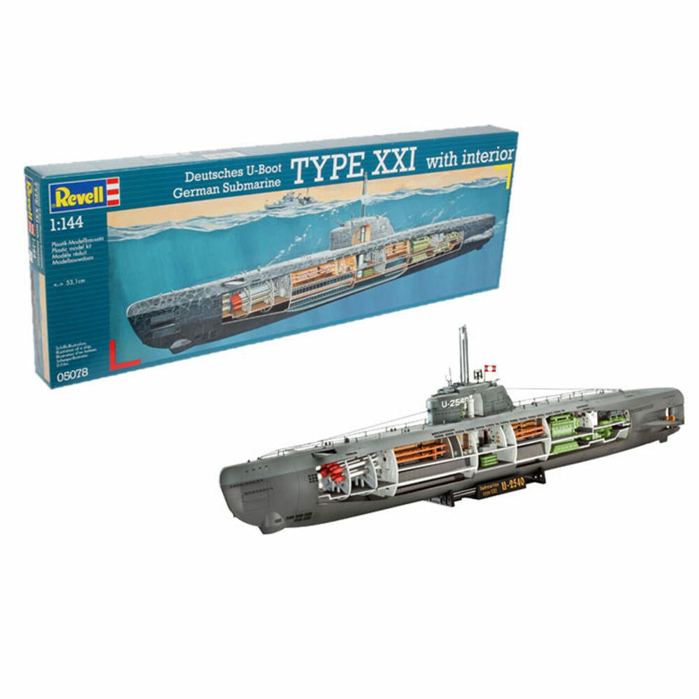 Revell Schiff-Modellbausatz Deutsches U-Boot Typ XXI mit Interieur, 50 Teile, 1:144, 05078
