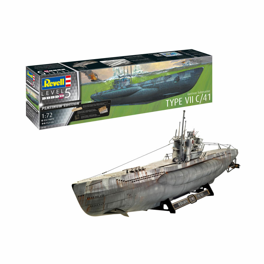 Revell Schiff-Modellbausatz German Submarine Type VII C/41, U-Boot, 832 Teile, 1:72, 05163