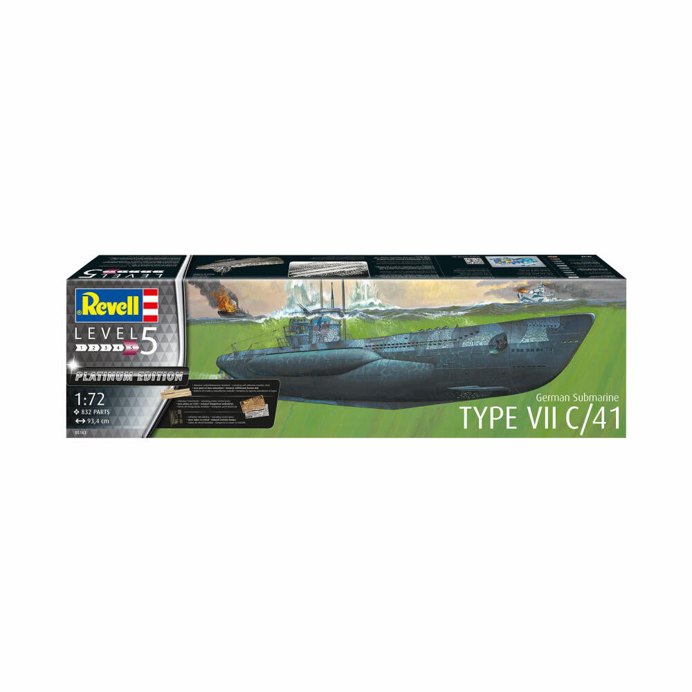 Revell Schiff-Modellbausatz German Submarine Type VII C/41, U-Boot, 832 Teile, 1:72, 05163