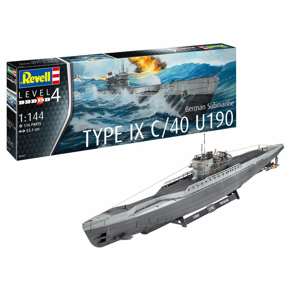 Revell Schiff-Modellbausatz German Submarine Type IX C/40 U190, U-Boot, 115 Teile, 1:144, 05167